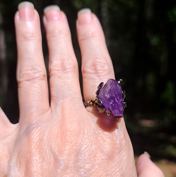 GORGEOUS raw amethyst &Topaz sterling ring sz8 - Picture 17 of 17